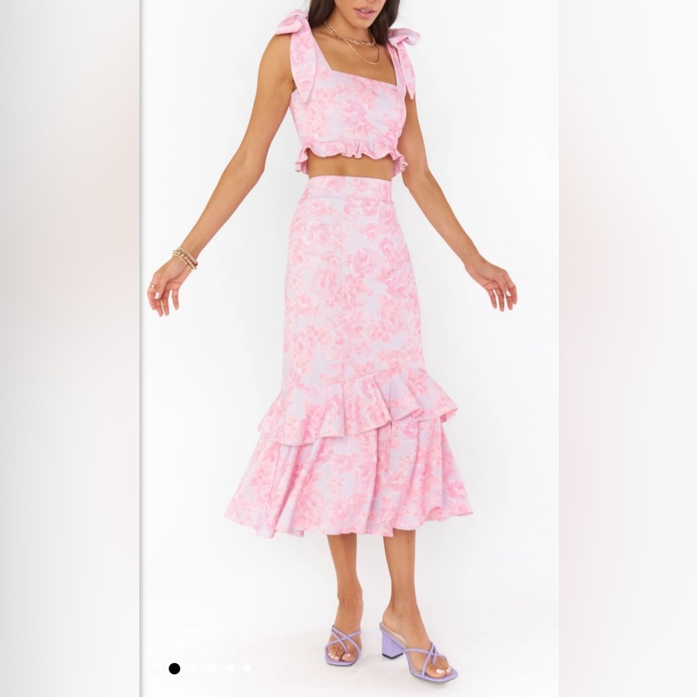 SET - Show Me Your MuMu Pink and White Ruffled Maxi Skirt and top set! - Picture 3 of 5